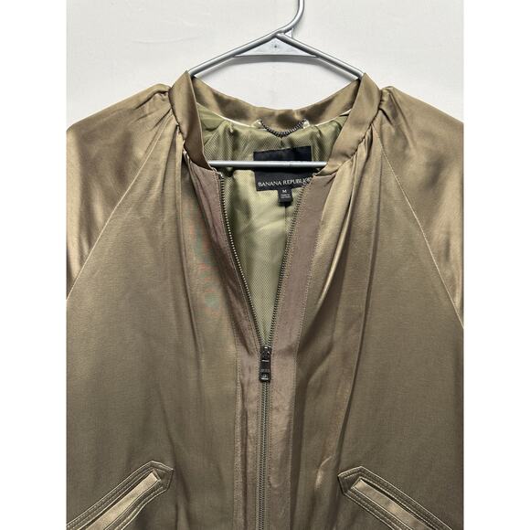 Banana Republic Olive Satin Bomber Jacket Zip Front Drawstring Hem Size M - Picture 5 of 10